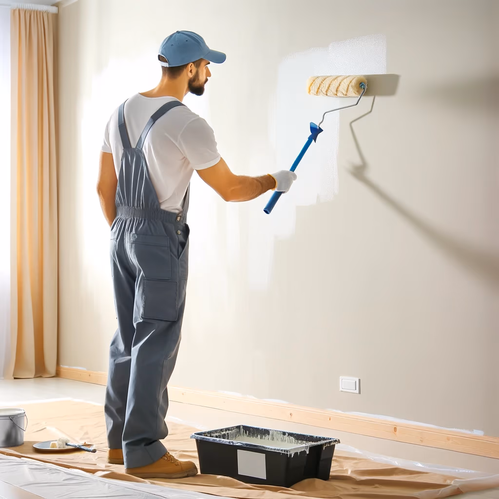 Professional painter rolling fresh paint onto a Dublin home interior wall