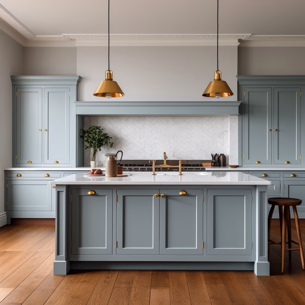 A range of painted kitchen cabinet paint colours in a bright Dublin kitchen