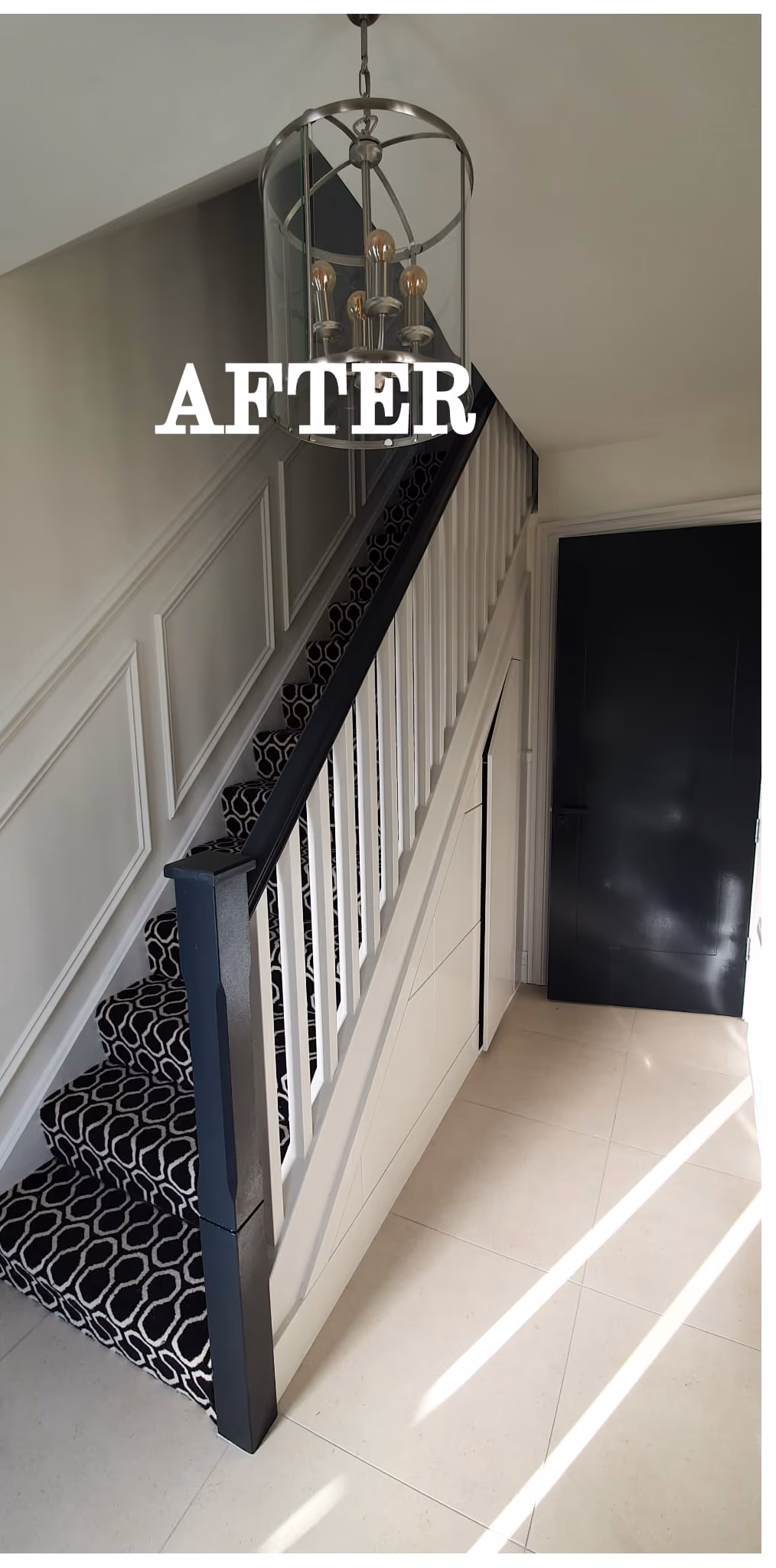 Hall, stairs and landing repainted with panelled wainscoting in Dublin