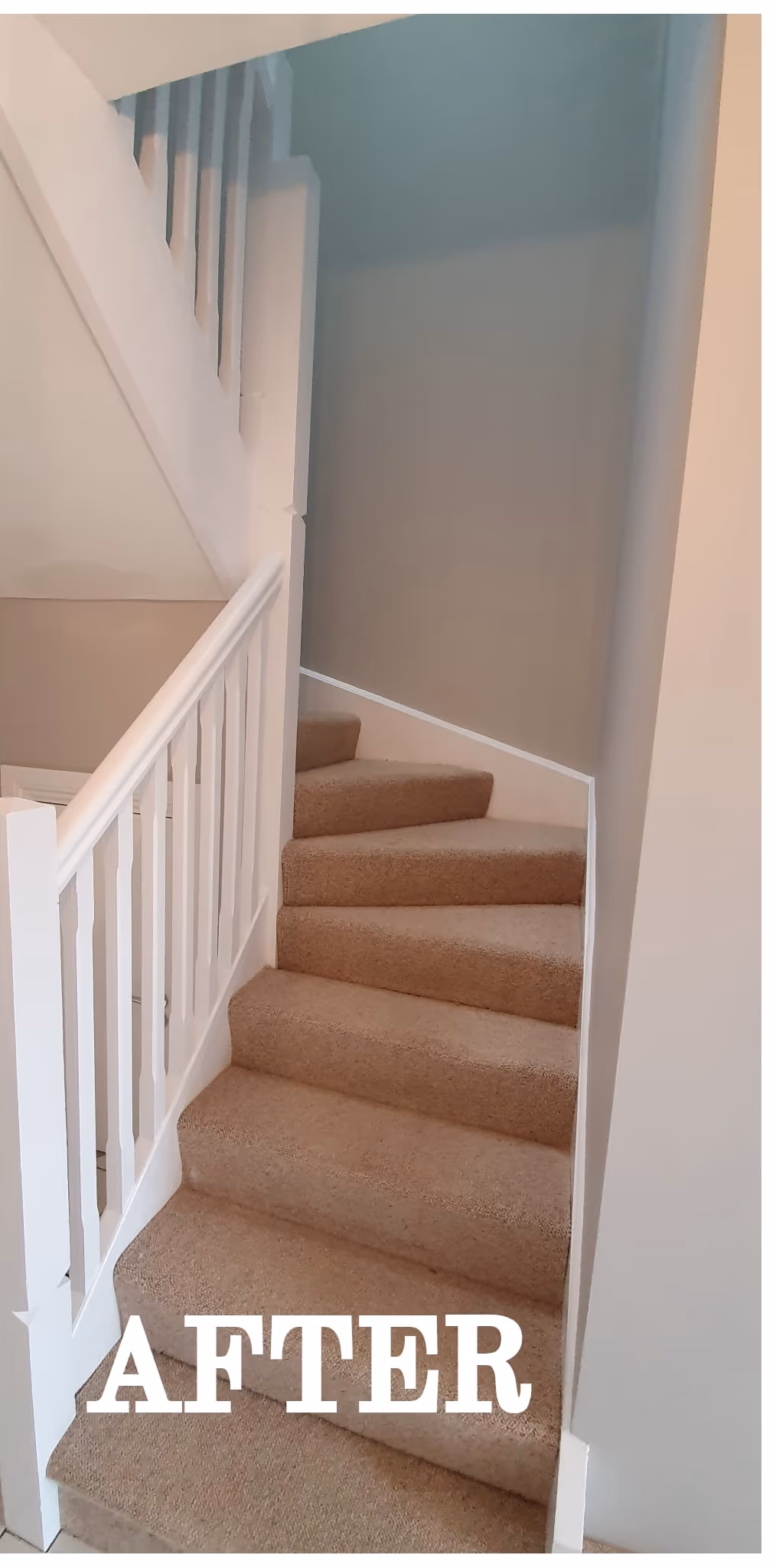 Stairwell repainted with a soft feature colour in Dublin